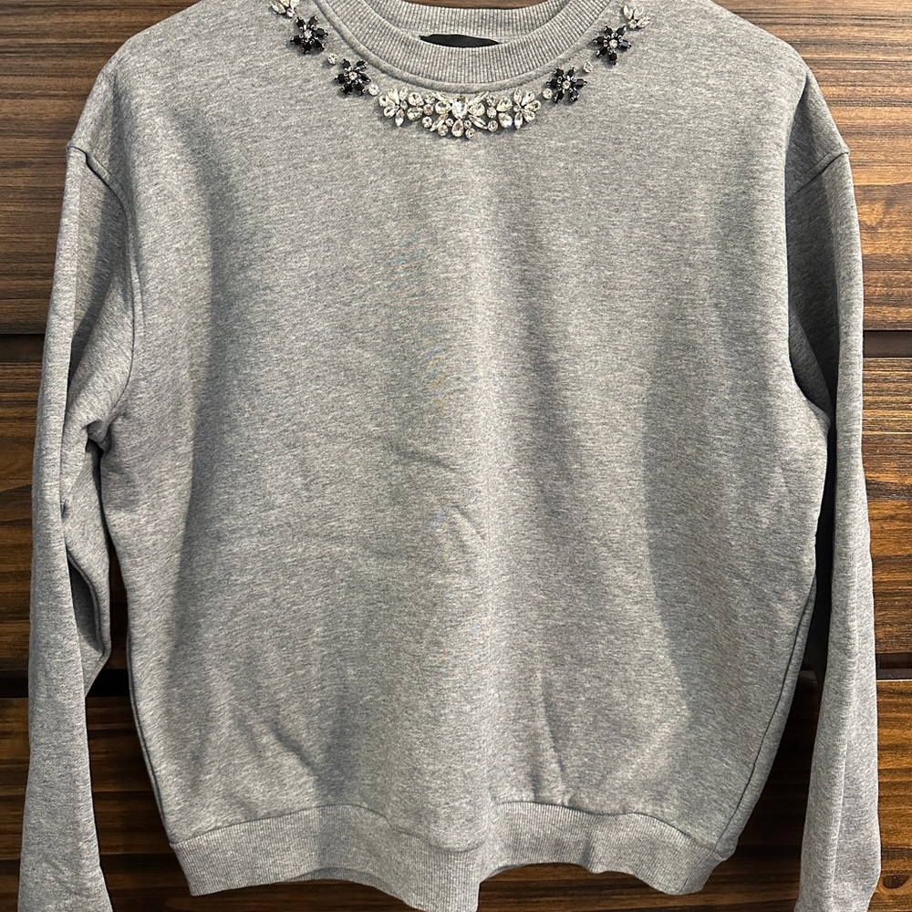 Vici Gray Embellished Crew Neck Sweatshirt. New. Size small.